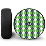 White Green And Navy Argyle Print Tire Cover With Camera Hole