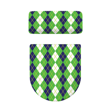White Green And Navy Argyle Print Toilet Lid And Tank Cover Set