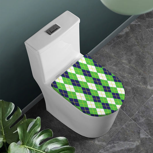 White Green And Navy Argyle Print Toilet Lid Cover