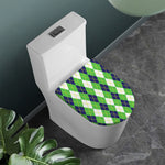 White Green And Navy Argyle Print Toilet Lid Cover
