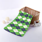 White Green And Navy Argyle Print Towel