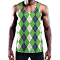 White Green And Navy Argyle Print Men's Workout Tank Top
