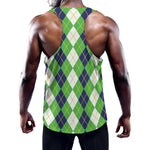 White Green And Navy Argyle Print Training Tank Top