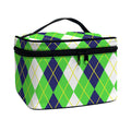 White Green And Navy Argyle Print Travel Makeup Bag
