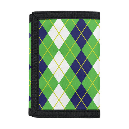 White Green And Navy Argyle Print Trifold Wallet