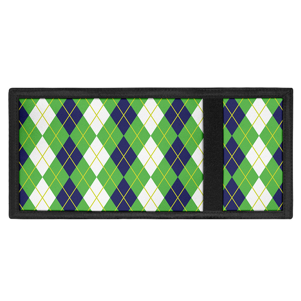 White Green And Navy Argyle Print Trifold Wallet