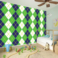 White Green And Navy Argyle Print Wall Sticker