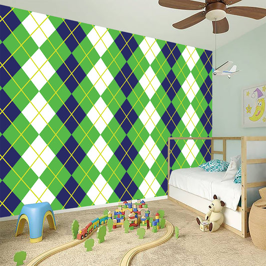 White Green And Navy Argyle Print Wall Sticker