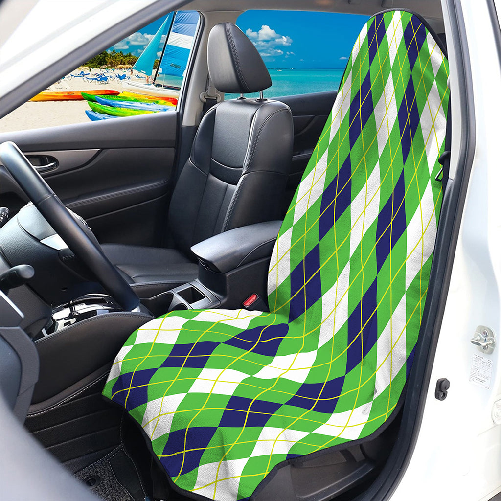 White Green And Navy Argyle Print Waterproof Car Seat Cover