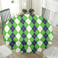White Green And Navy Argyle Print Waterproof Round Tablecloth