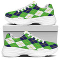 White Green And Navy Argyle Print White Chunky Shoes
