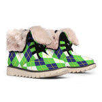 White Green And Navy Argyle Print Winter Boots