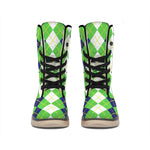 White Green And Navy Argyle Print Winter Boots