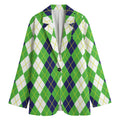 White Green And Navy Argyle Print Women's Blazer