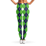 White Green And Navy Argyle Print Women's Leggings