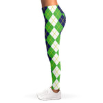 White Green And Navy Argyle Print Women's Leggings