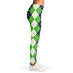 White Green And Navy Argyle Print Women's Leggings