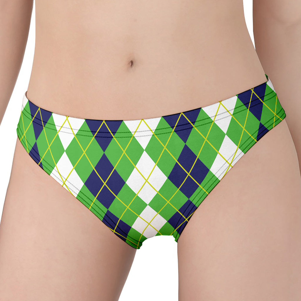 White Green And Navy Argyle Print Women's Panties