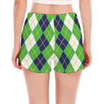 White Green And Navy Argyle Print Women's Split Running Shorts