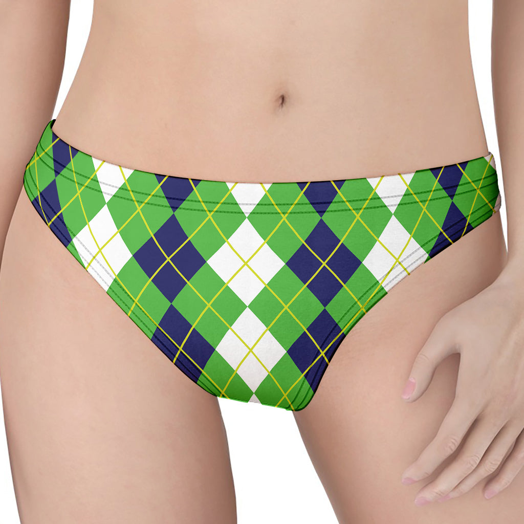 White Green And Navy Argyle Print Women's Thong