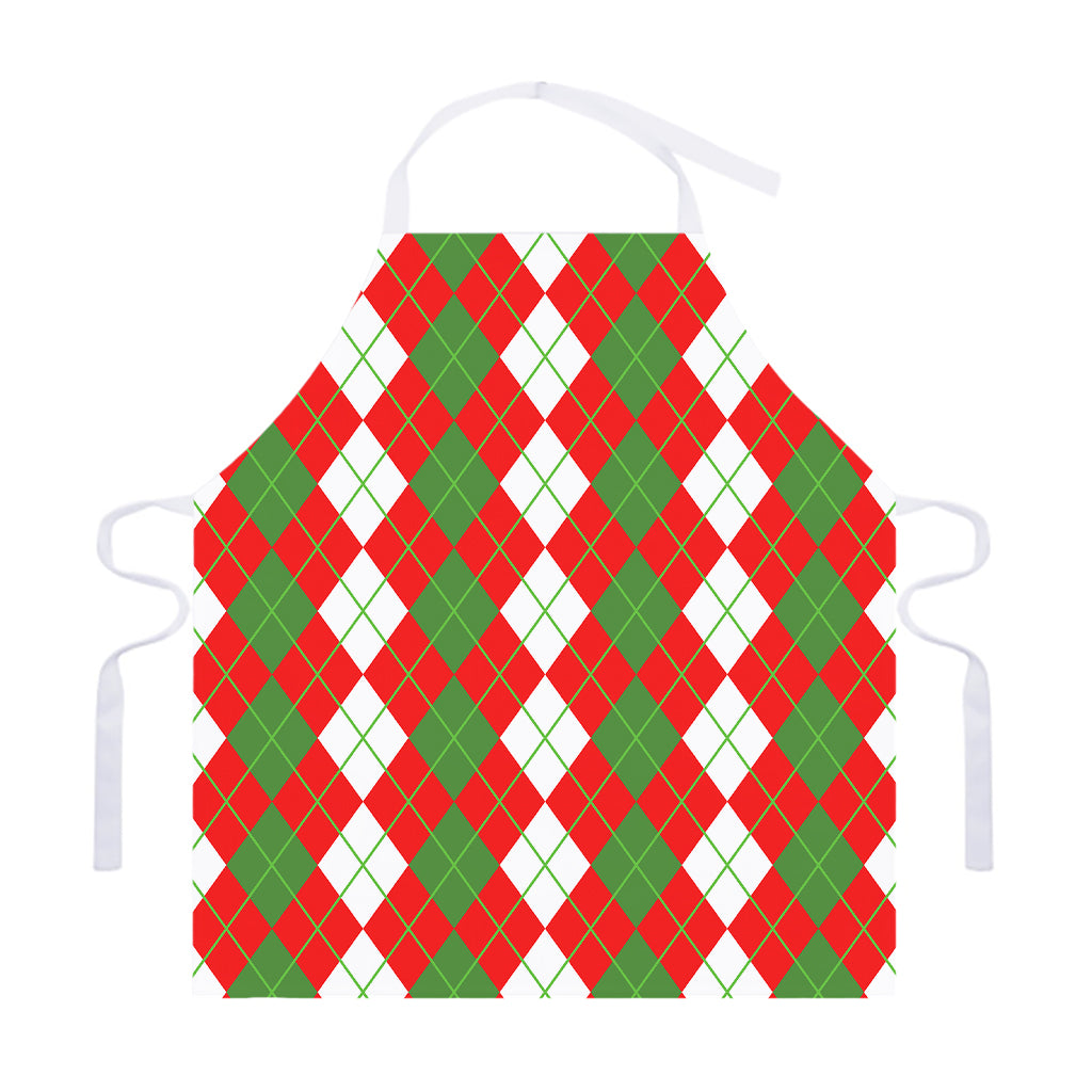White Green And Red Argyle Pattern Print Adjustable Apron