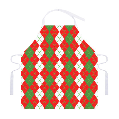 White Green And Red Argyle Pattern Print Adjustable Apron