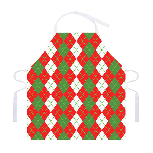 White Green And Red Argyle Pattern Print Adjustable Apron
