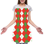 White Green And Red Argyle Pattern Print Adjustable Apron