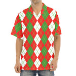 White Green And Red Argyle Pattern Print Aloha Shirt