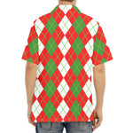 White Green And Red Argyle Pattern Print Aloha Shirt