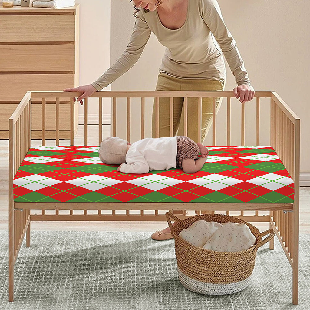 White Green And Red Argyle Pattern Print Baby Crib Sheet