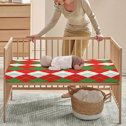 White Green And Red Argyle Pattern Print Baby Crib Sheet