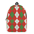White Green And Red Argyle Pattern Print School Backpack