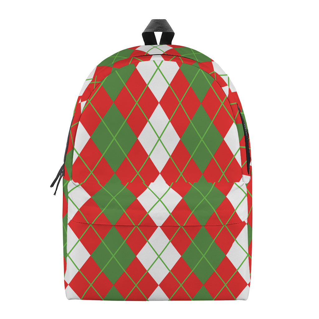 White Green And Red Argyle Pattern Print Backpack