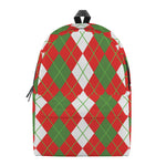 White Green And Red Argyle Pattern Print Backpack