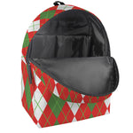 White Green And Red Argyle Pattern Print Backpack