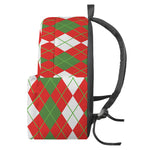 White Green And Red Argyle Pattern Print Backpack