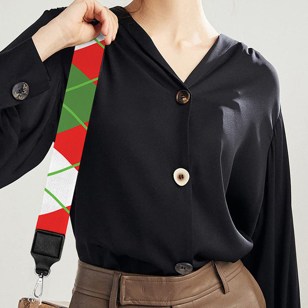 White Green And Red Argyle Pattern Print Bag Strap