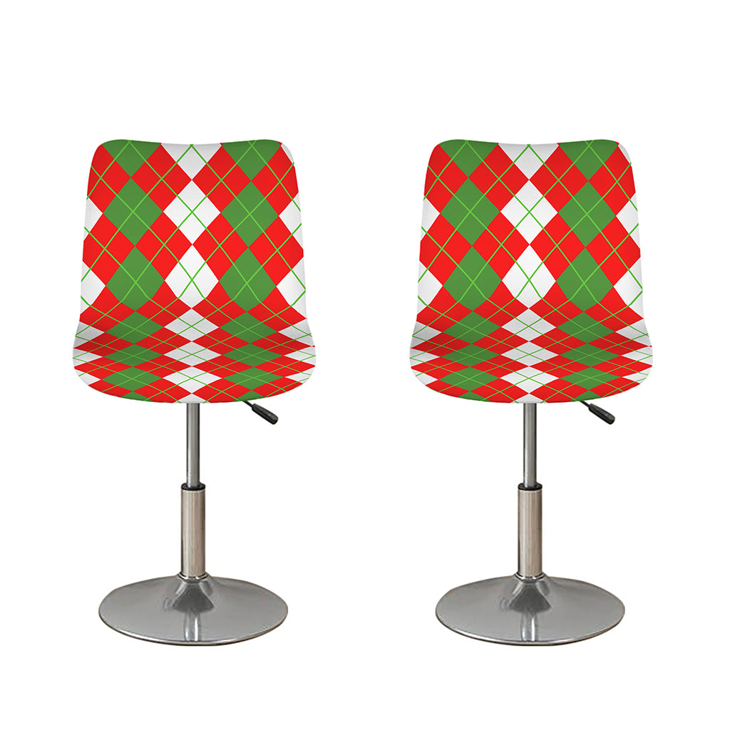 White Green And Red Argyle Pattern Print Bar Stool Covers