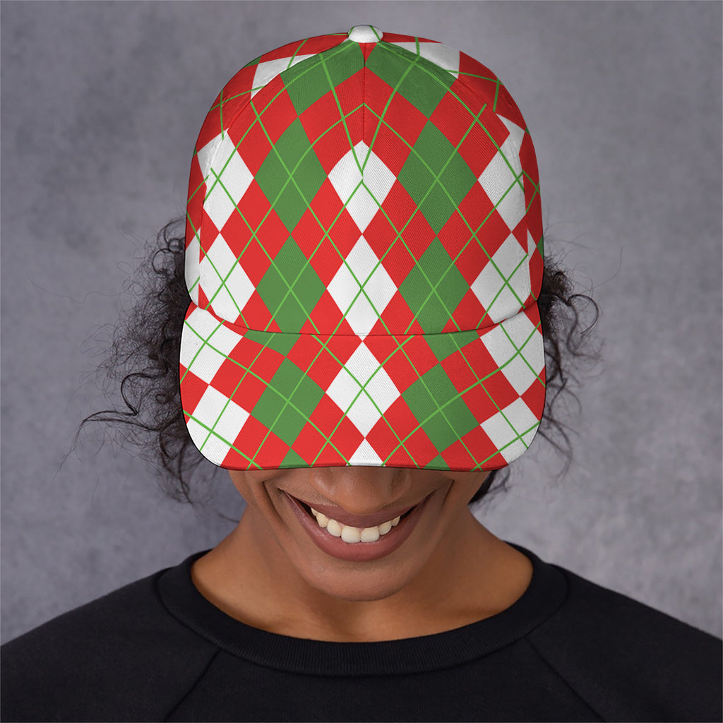 White Green And Red Argyle Pattern Print Baseball Cap