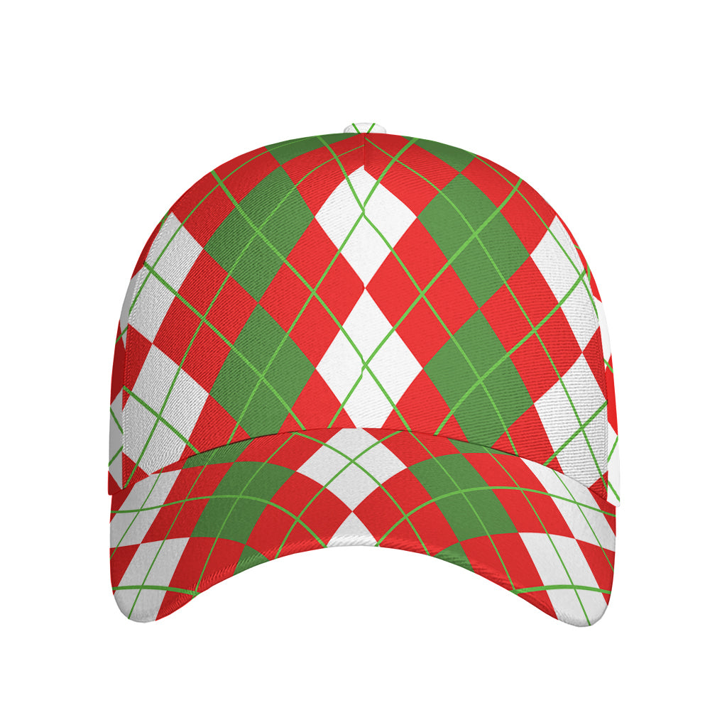 White Green And Red Argyle Pattern Print Baseball Cap