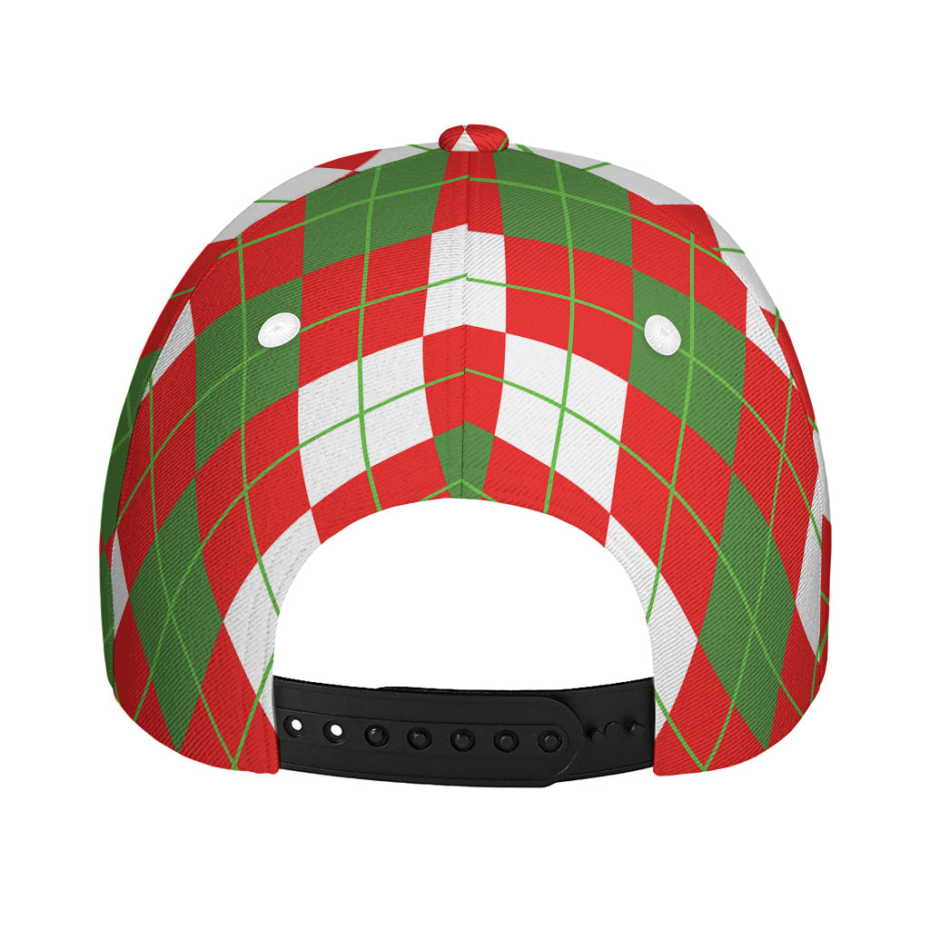 White Green And Red Argyle Pattern Print Baseball Cap