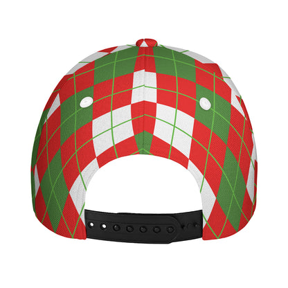White Green And Red Argyle Pattern Print Baseball Cap