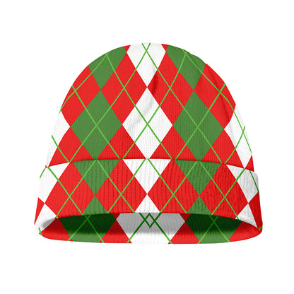 White Green And Red Argyle Pattern Print Beanie