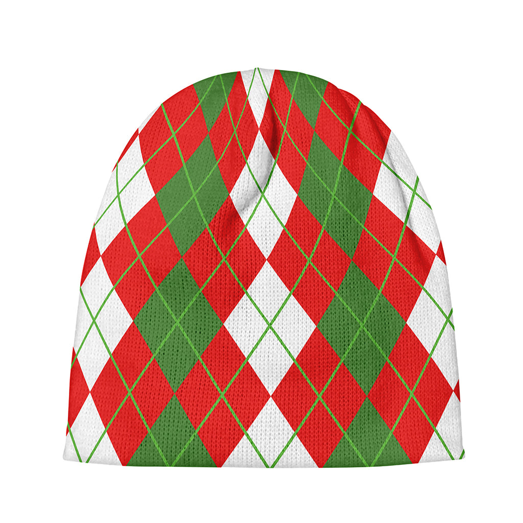 White Green And Red Argyle Pattern Print Beanie