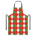 White Green And Red Argyle Pattern Print Bib Apron With Pocket