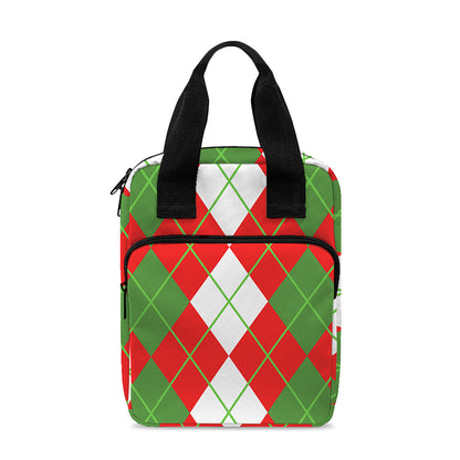 White Green And Red Argyle Pattern Print Bible Tote Bag