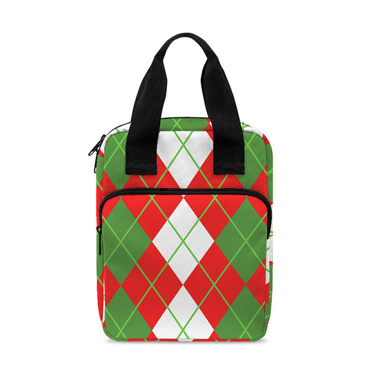 White Green And Red Argyle Pattern Print Bible Tote Bag