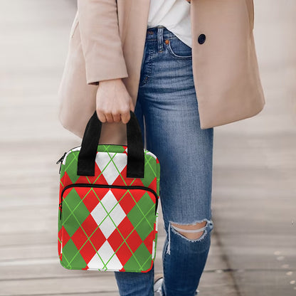 White Green And Red Argyle Pattern Print Bible Tote Bag