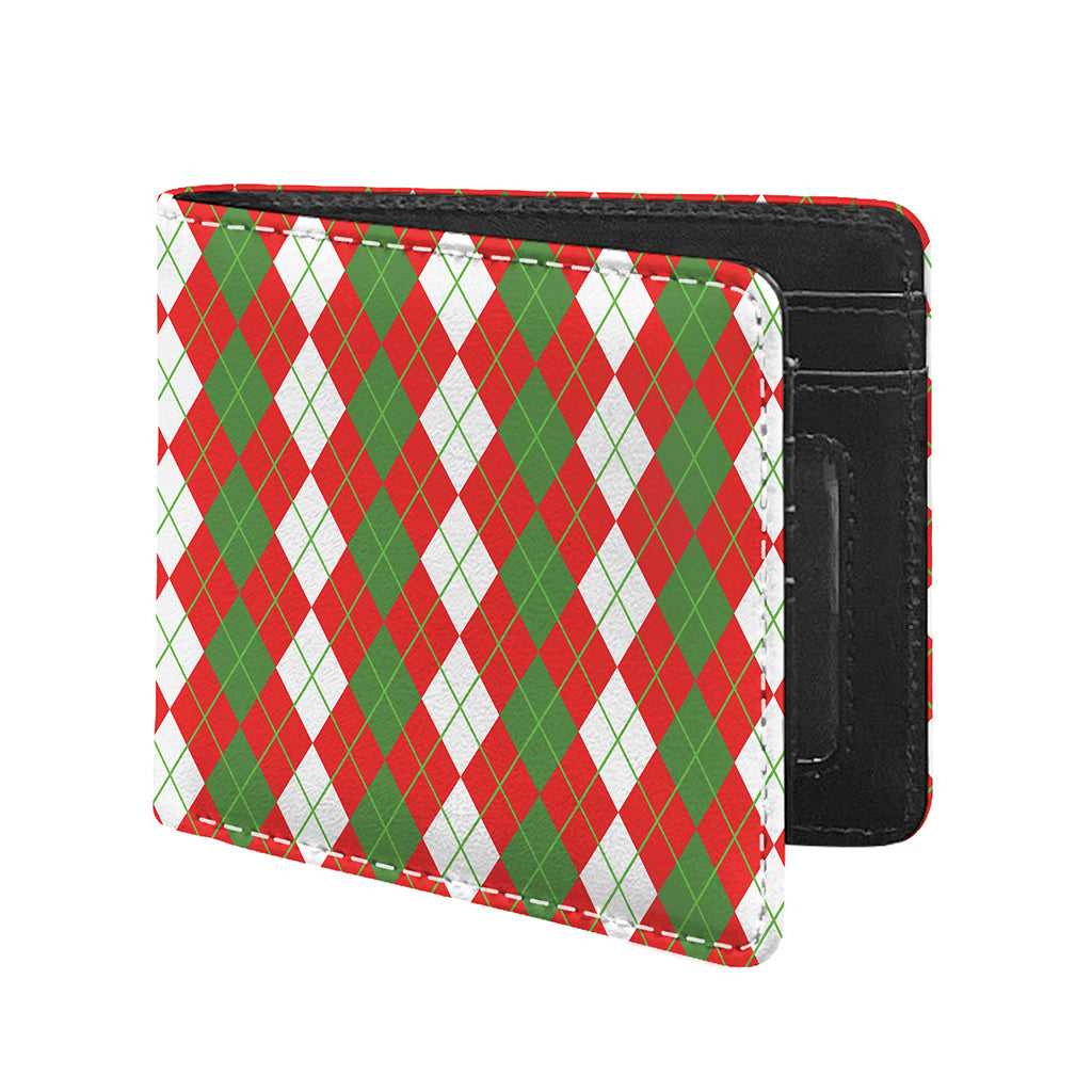White Green And Red Argyle Pattern Print Bifold Wallet